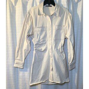 Zara Women’s Long-Sleeve Buttoned Ruched Shirt Dress With Front Pockets 0003/312